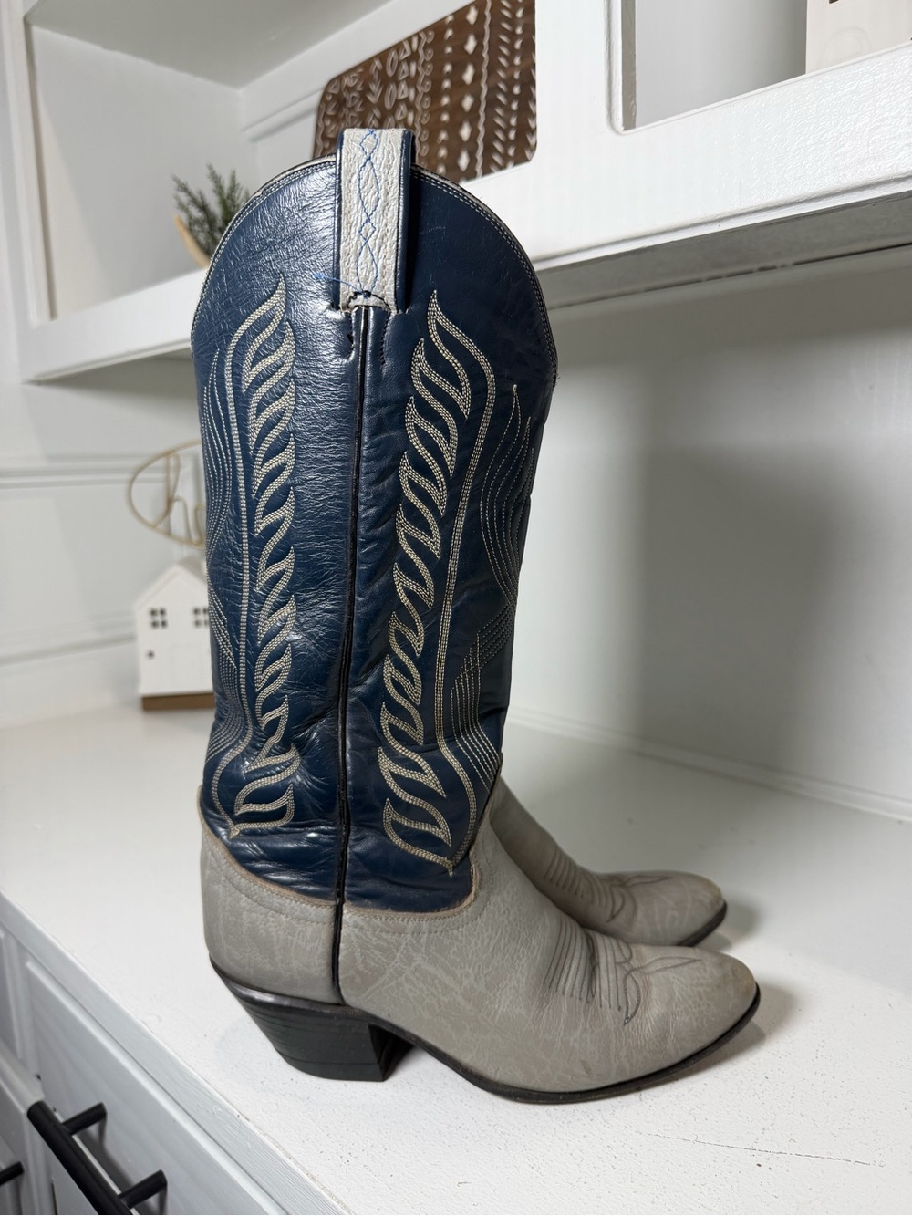 Vintage Tony Lama Gold Label Women’s 6C Gray Blue Leather Cowboy Boots USA - Picture 4 of 8